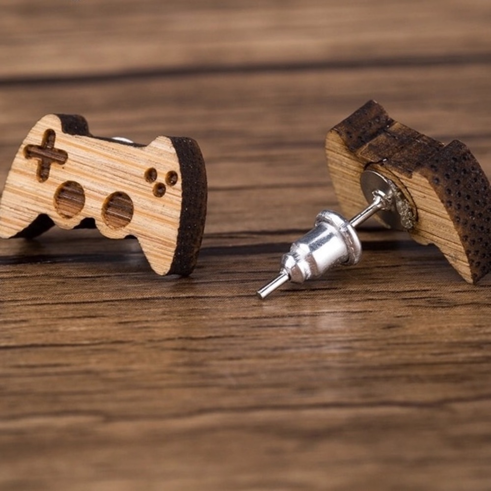 Wooden Xbox Controller Earrings - Picture 2 of 2